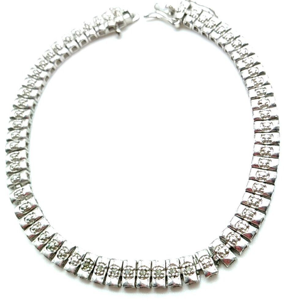 Tennis Style Bracelet Crystal Silver-tone